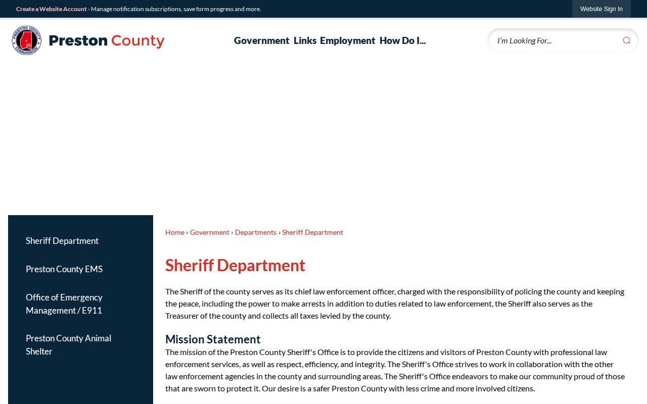 Preston County 24-hour release Sheriff contact page