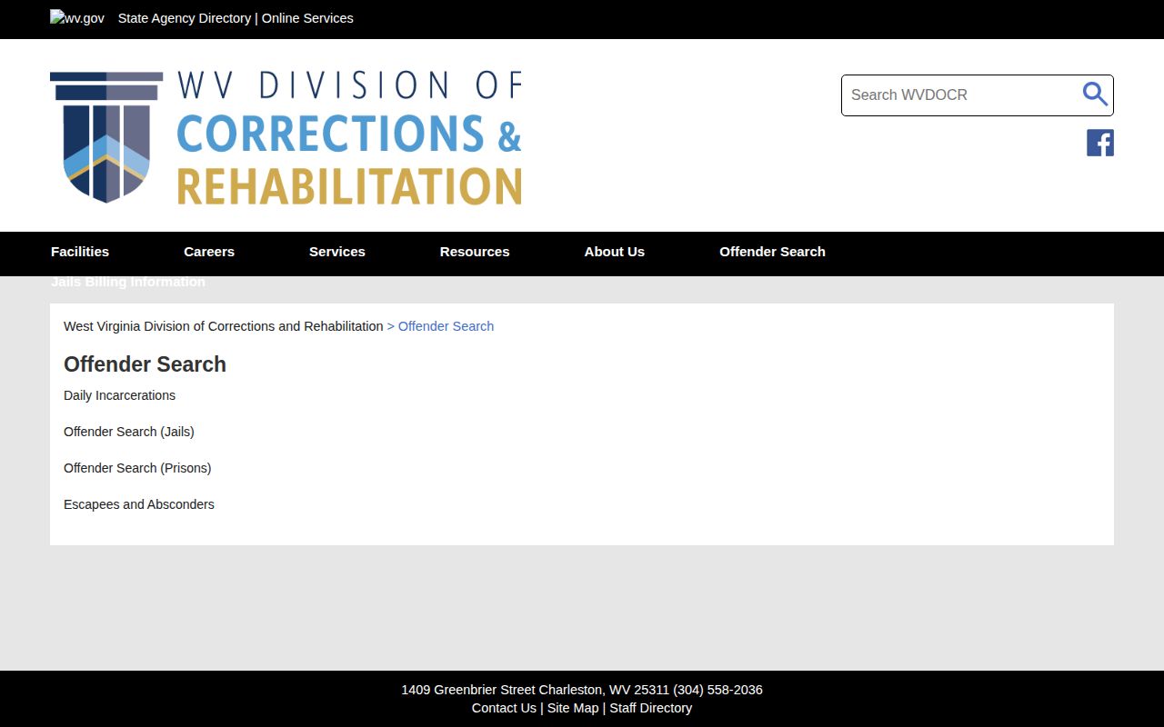 Preston County released inmate WVDCR search hub