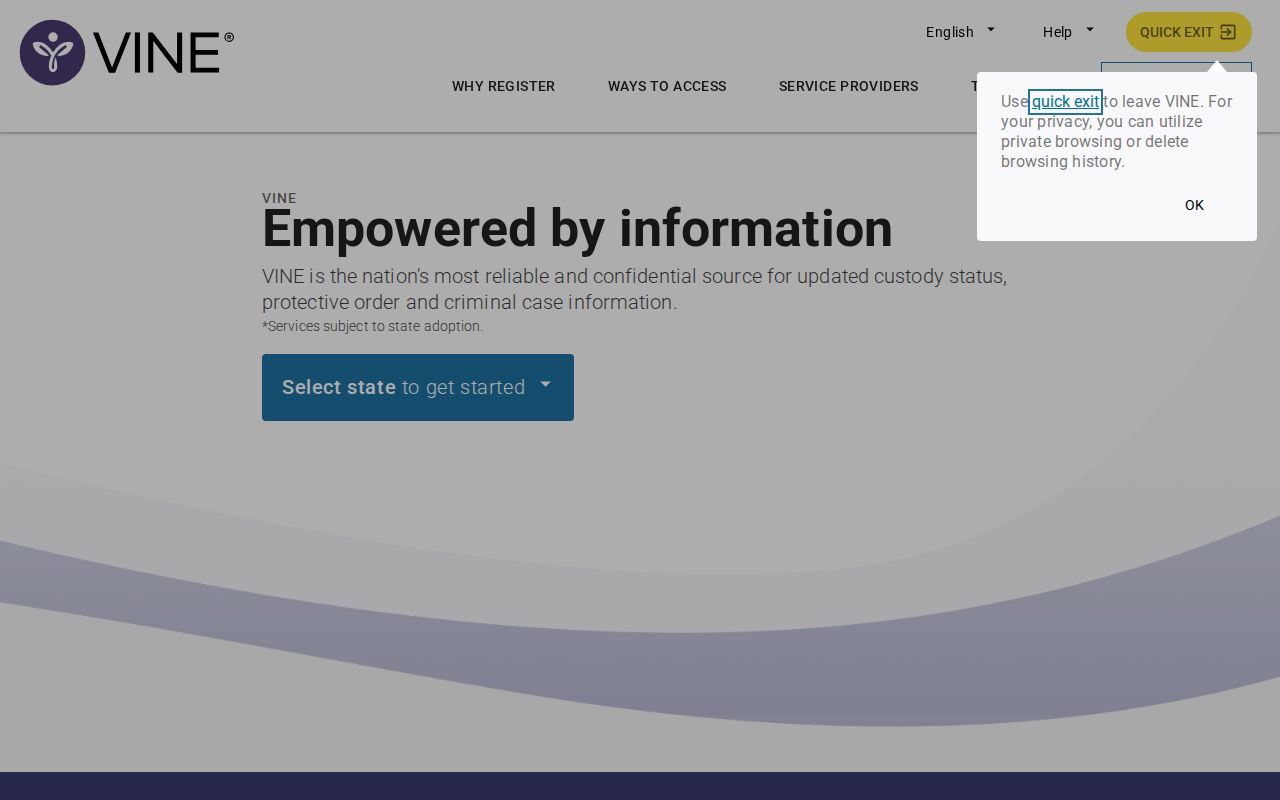 Preston County VINELink release notification and PIN flow